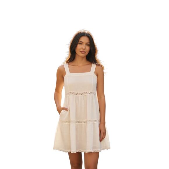 Tommy Bahama Mykonos Gauze Tiered Coverup Dress in Coconut Size L